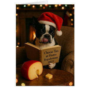 Boston Terrier 'Käse-Steuer' Weihnachtskarte
