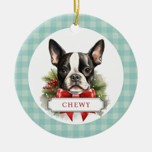 Boston Terrier Keramik Circle Ornament
