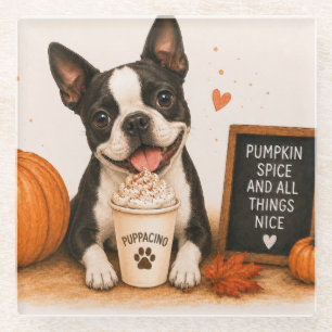 Boston Terrier Kürbis-Gewürz-Puppaccino Glasuntersetzer