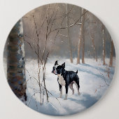 Boston Terrier Lass es schneien Weihnachten Button (Vorderseite)