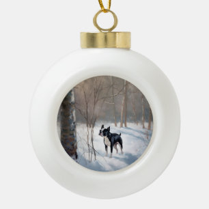 Boston Terrier Lass es schneien Weihnachten Keramik Kugel-Ornament