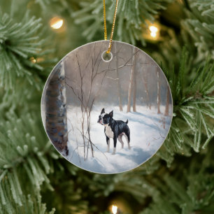 Boston Terrier Lass es schneien Weihnachten Keramik Ornament