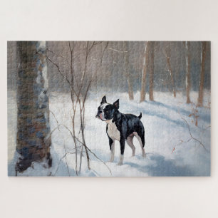 Boston Terrier Lass es schneien Weihnachten Puzzle