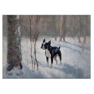 Boston Terrier Lass es schneien Weihnachten Schneidebrett
