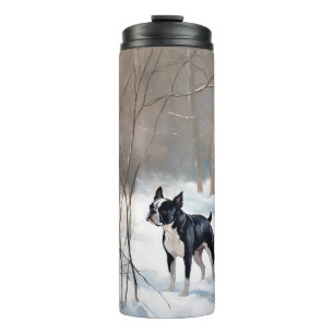 Boston Terrier Lass es schneien Weihnachten Thermosbecher