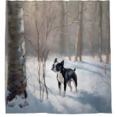 Boston Terrier lässt es Weihnachten Duschvorhang (Vorderseite)