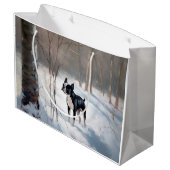 Boston Terrier lässt es Weihnachten Große Geschenktüte (Rückseite Schrägansicht)