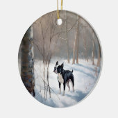 Boston Terrier lässt es Weihnachten Keramik Ornament (Links)