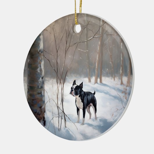 Boston Terrier lässt es Weihnachten Keramik Ornament (Links)