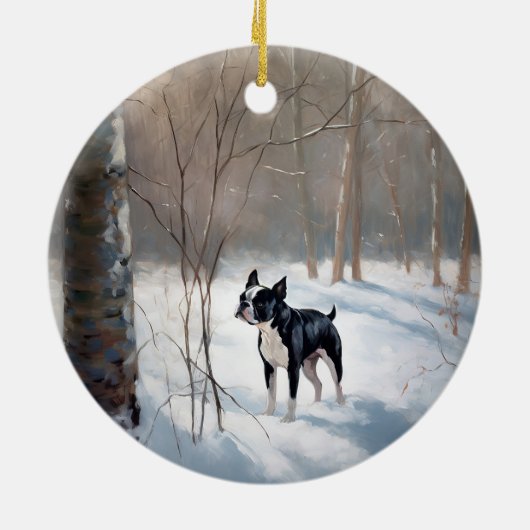 Boston Terrier lässt es Weihnachten Keramik Ornament (Hinten)