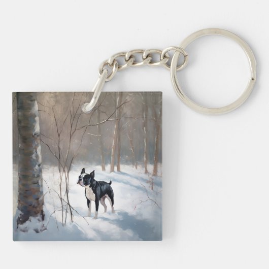 Boston Terrier lässt es Weihnachten Schlüsselanhänger (Rückseite)