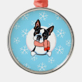 Boston Terrier Let it Snow Silbernes Ornament (Vorne)