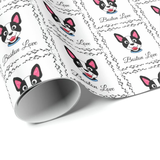 Boston Terrier Liebe Geschenkpapier (Rolleneckpunkt)