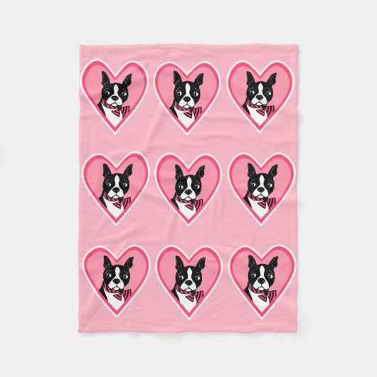 Boston-Terrier-Liebe-Herz-Muster-Fleece-Decke Fleecedecke (Vorderseite)