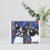 Boston Terrier Liebe küsst Malerei Postkarte (Stehend Vorderseite)
