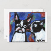 Boston Terrier Liebe küsst Malerei Postkarte (Vorne/Hinten)