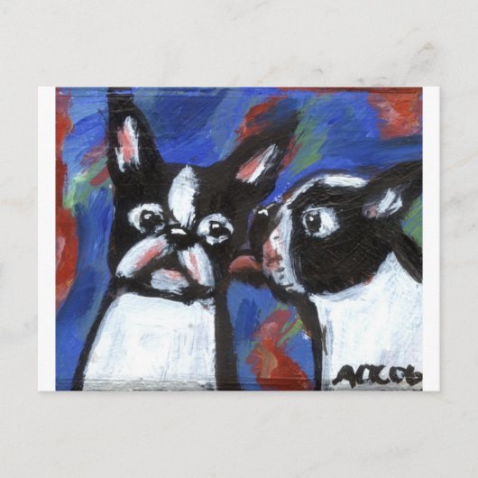 Boston Terrier Liebe küsst Malerei Postkarte (Vorderseite)