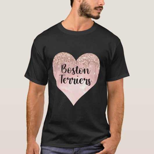 Boston Terrier Liebe mit Glitzer T-Shirt (Vorderseite)