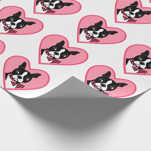 Boston Terrier Liebe Pink Hearts Wrapping Paper Geschenkpapier (Ecke)