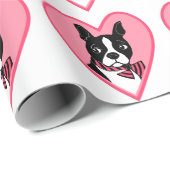 Boston Terrier Liebe Pink Hearts Wrapping Paper Geschenkpapier (Rolleneckpunkt)