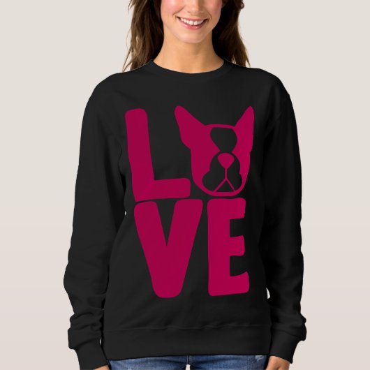 Boston Terrier Liebe Square in Rosa Entspannte Lag Sweatshirt (Vorderseite)