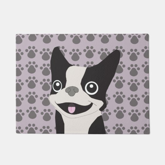 Boston Terrier, Lila Flieder Fußmatte (Vorderseite)