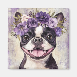Boston Terrier Lila Floral Kitchen Magnet