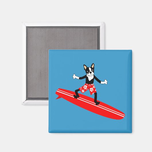 Boston Terrier Longboard Surfer Magnet (Vorderseite/Rückseite)