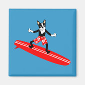 Boston Terrier Longboard Surfer Magnet (Vorne)