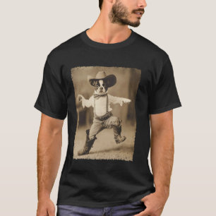 Boston Terrier Lustiger Hund Alberner Cowboy T-Shirt