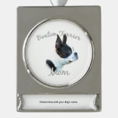 Boston Terrier Mama 2 Banner-Ornament Silber (Vorderseite)