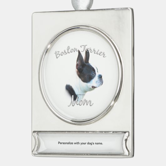 Boston Terrier Mama 2 Banner-Ornament Silber (Links)