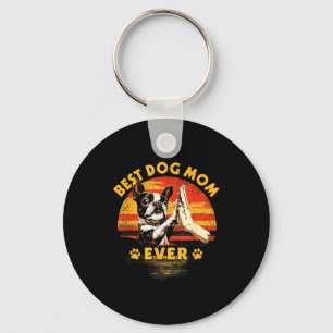 Boston Terrier Mama Retro-Sonnenuntergang lustiger Schlüsselanhänger