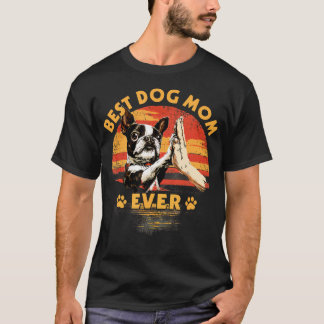 Boston Terrier Mama Retro-Sonnenuntergang Lustiger T-Shirt