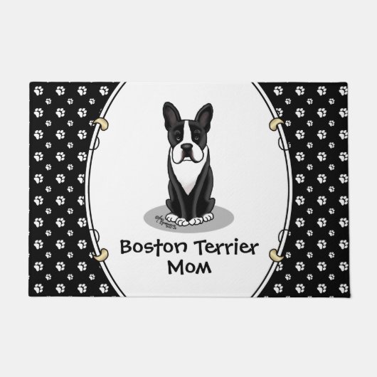 Boston Terrier Mama (schwarz) - Niedlicher Hund Fußmatte (Vorderseite)
