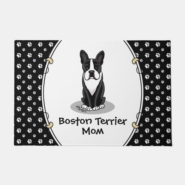 Boston Terrier Mama (schwarz) - Niedlicher Hund Fußmatte (Vorderseite)