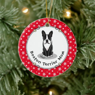 Boston Terrier Mama (schwarz) - Niedlicher Hund Keramik Ornament