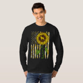 Boston Terrier Mama Sunflower American Flag Hund T-Shirt (Vorne ganz)
