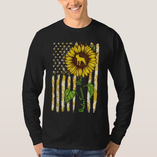 Boston Terrier Mama Sunflower American Flag Hund T-Shirt (Vorderseite)