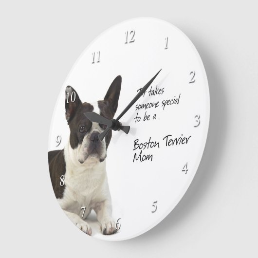 Boston-Terrier-Mama-Uhr Große Wanduhr (Winkel)