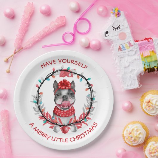 Boston Terrier Merry Christmas Pappteller (Party)