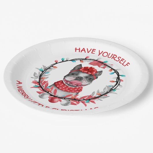 Boston Terrier Merry Christmas Pappteller (Schrägansicht)