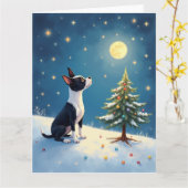 Boston Terrier Midnight Star-Gazing Christmas Karte (Gelbe Blume)