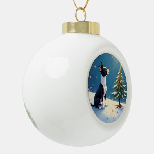 Boston Terrier Midnight Star-Gazing Christmas Keramik Kugel-Ornament (Links)