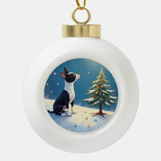 Boston Terrier Midnight Star-Gazing Christmas Keramik Kugel-Ornament (Vorderseite)
