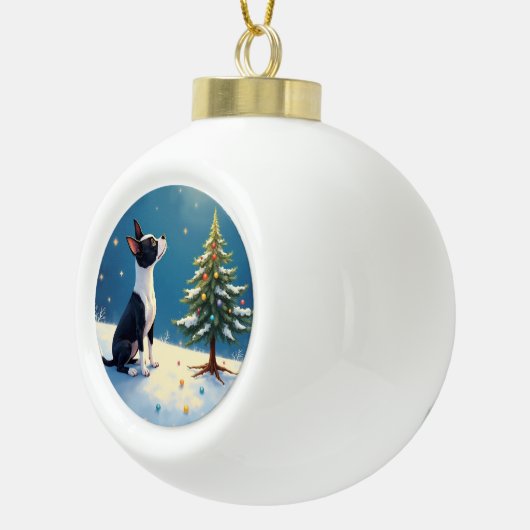 Boston Terrier Midnight Star-Gazing Christmas Keramik Kugel-Ornament (Rechts)