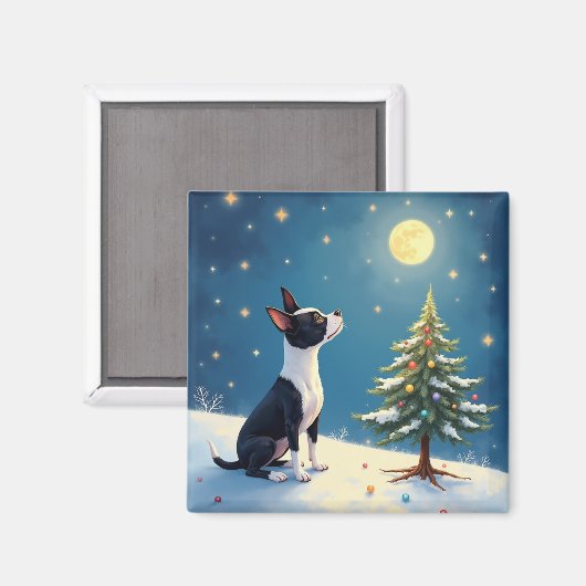 Boston Terrier Midnight Star-Gazing Christmas Magnet (Vorderseite/Rückseite)