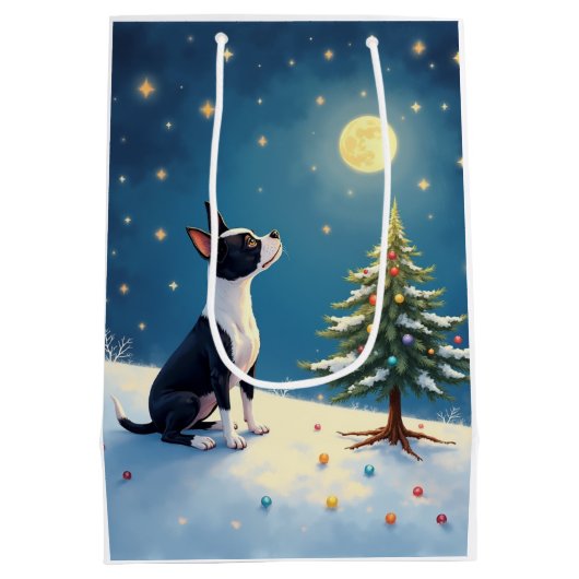 Boston Terrier Midnight Star-Gazing Christmas Mittlere Geschenktüte (Rückseite)
