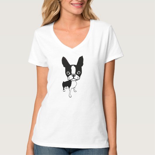 Boston-Terrier-Mirabellendamen V-Hals T - Shirt (Vorderseite)