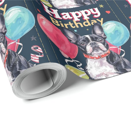 Boston Terrier mit Balloons Geschenkpapier (Rolleneckpunkt)